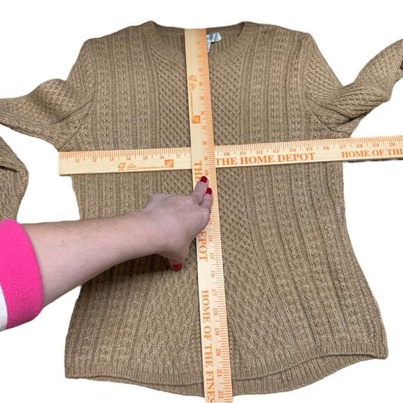 MaxMara Ronco Warm Cable-Knit Crewneck Wool Camel Pullover Sweater Size Medium - Picture 14 of 16